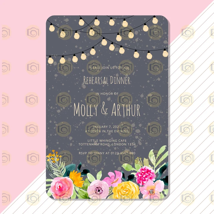A Beautifully Designed Wedding Invitation With Floral Accents And Glowing String Lights, Symbolizing Love And Joy